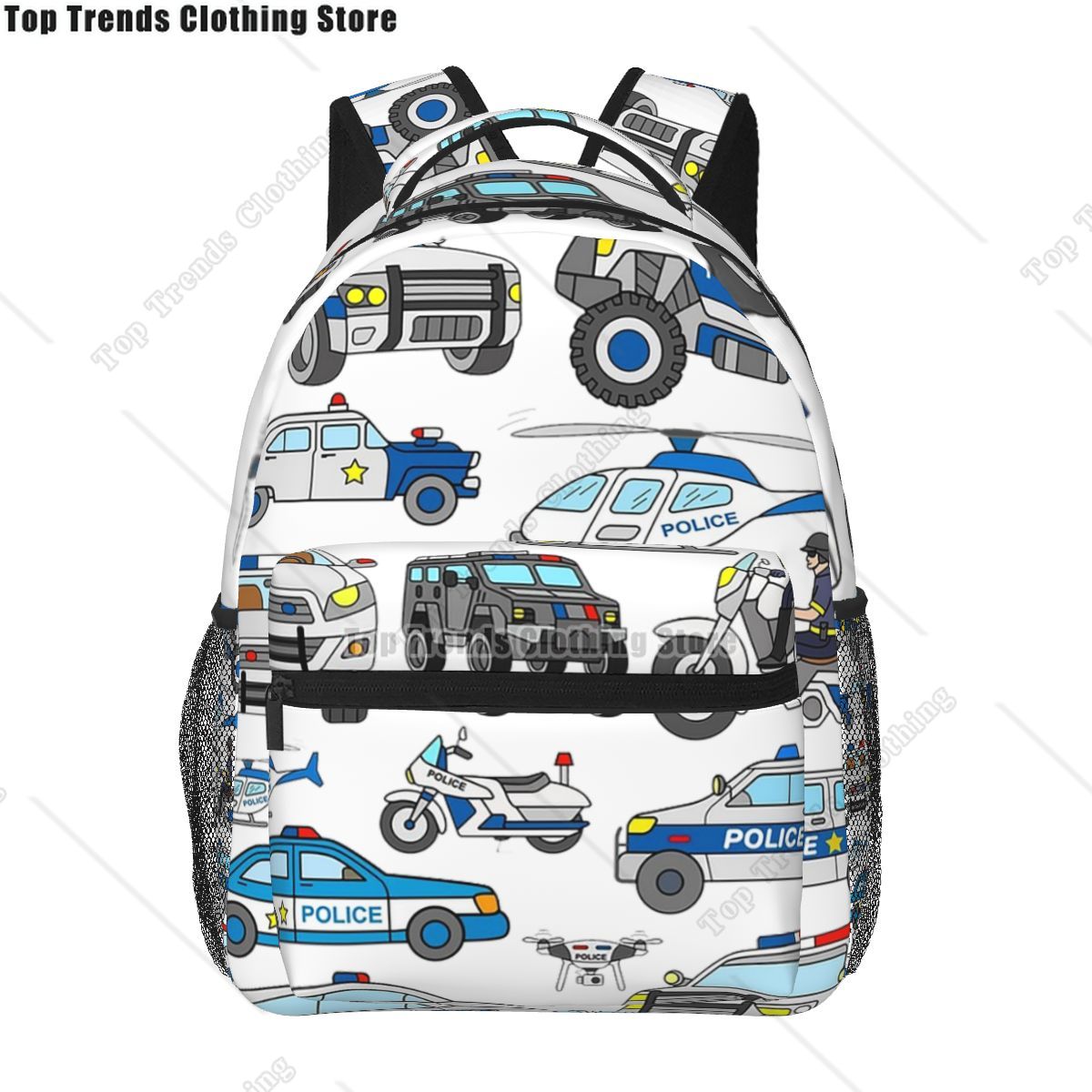 Interior Design Concept - รถตํารวจออกแบบกระเป๋าเป้สะพายหลังชายหญิง Bookbag นักเรียนโรงเรียนกระเป๋าการ์ตูนเด็ก Rucksack กระเป๋าสะพายขนาดใหญ่ความจุ