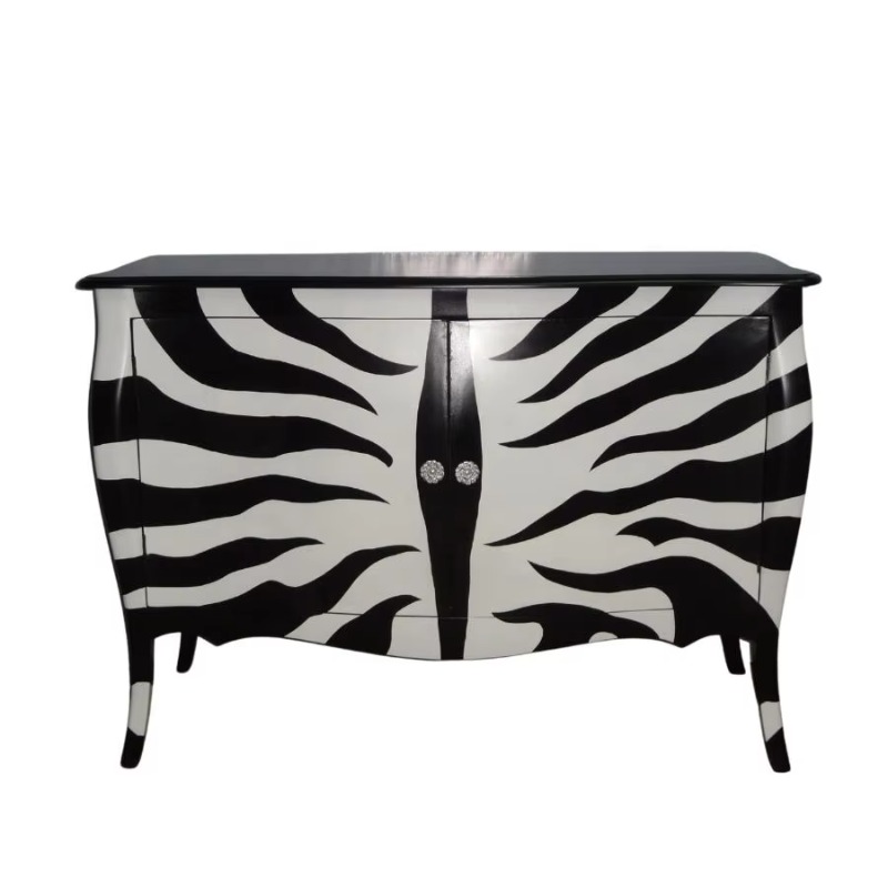 Interior Design Monochrome - ตู้ไซด์บอร์ดหรือบุฟเฟ่ต์ลายม้าลายขาวดำสไตล์เฟรนช์ เฟอร์นิเจอร์สีขาวดำ ตกแต่งภายในบ้าน