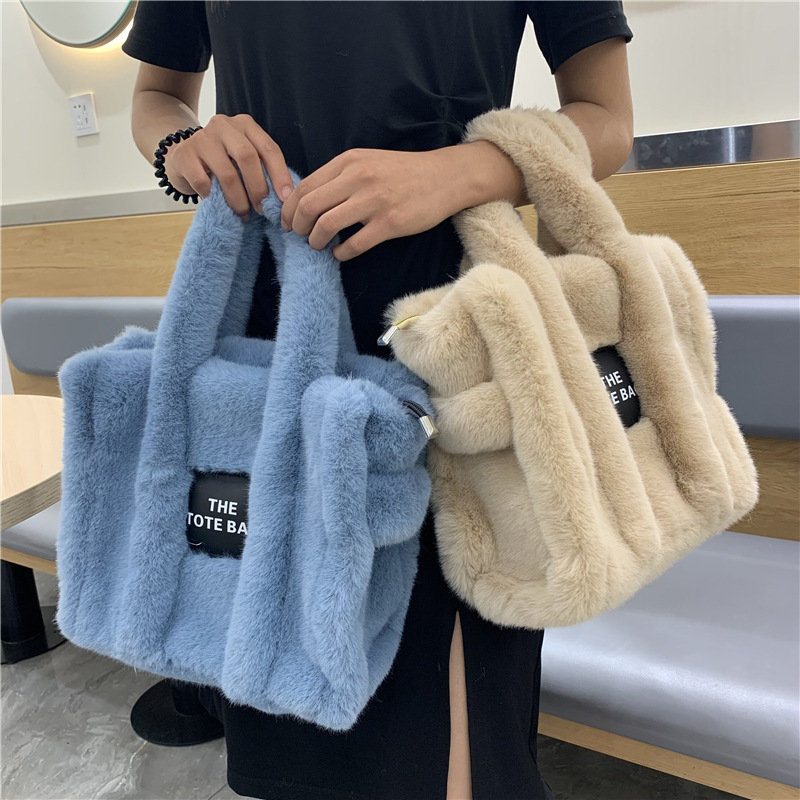 Interior Design Simple - ผู้หญิงฤดูหนาว Faux FUR Plush Tote กระเป๋า