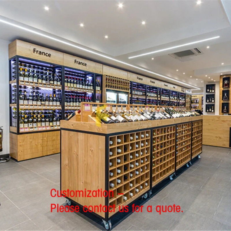 Interior Design Retail - ออกแบบตกแต่งภายในร้านขายไวน์แบบกำหนดเอง ชั้นวางไวน์ไม้และโลหะ ตู้โชว์ไวน์