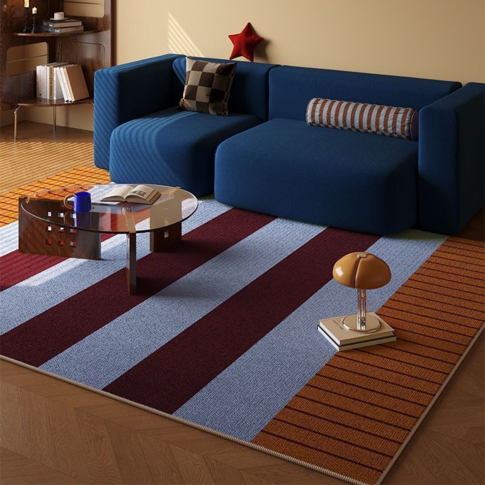 Interior Design Retail - พรมลายทางทันสมัย ดีไซน์บล็อกสี สำหรับตกแต่งห้องนั่งเล่น ตกแต่งบ้านสไตล์ร่วมสมัย ตกแต่งห้องนอน