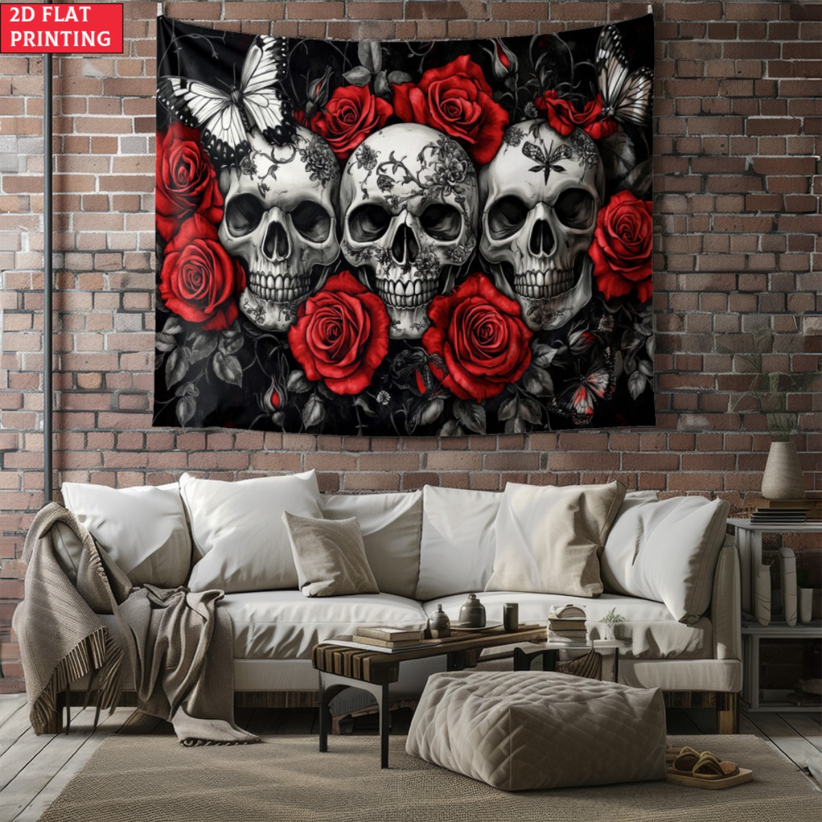 ผ้าแขวนผนังลายหัวกะโหลกและดอกก - Interior Design Style บทวิจารณ์และราคา